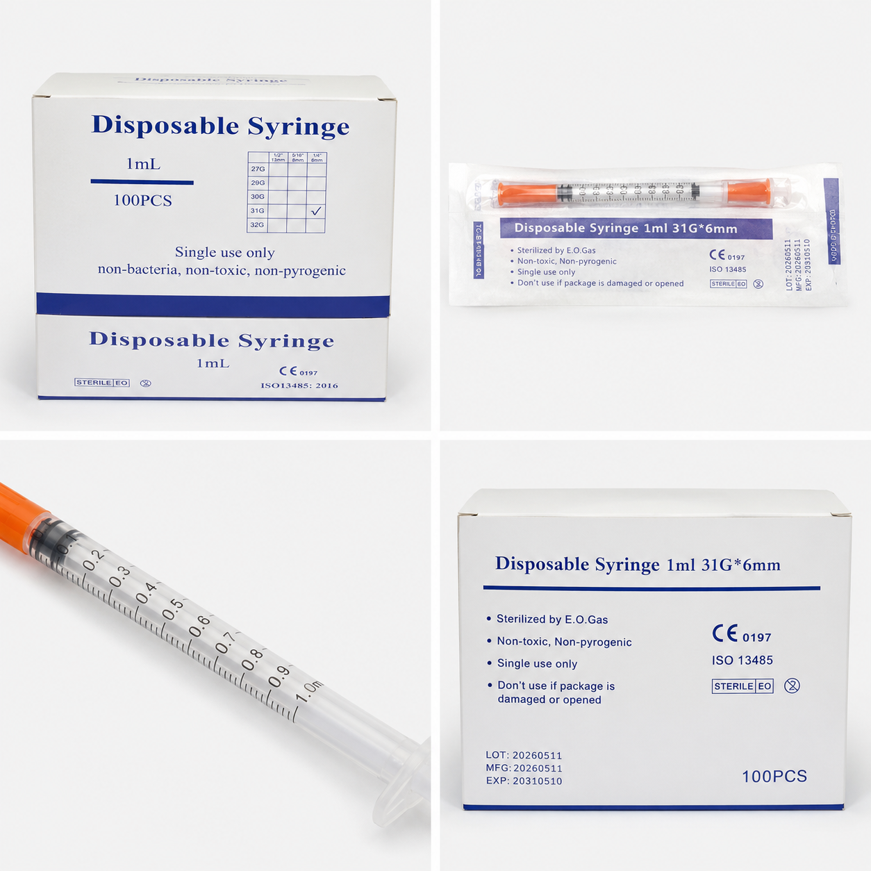 1mL 31G 6mm Disposable Syringes – Box of 100